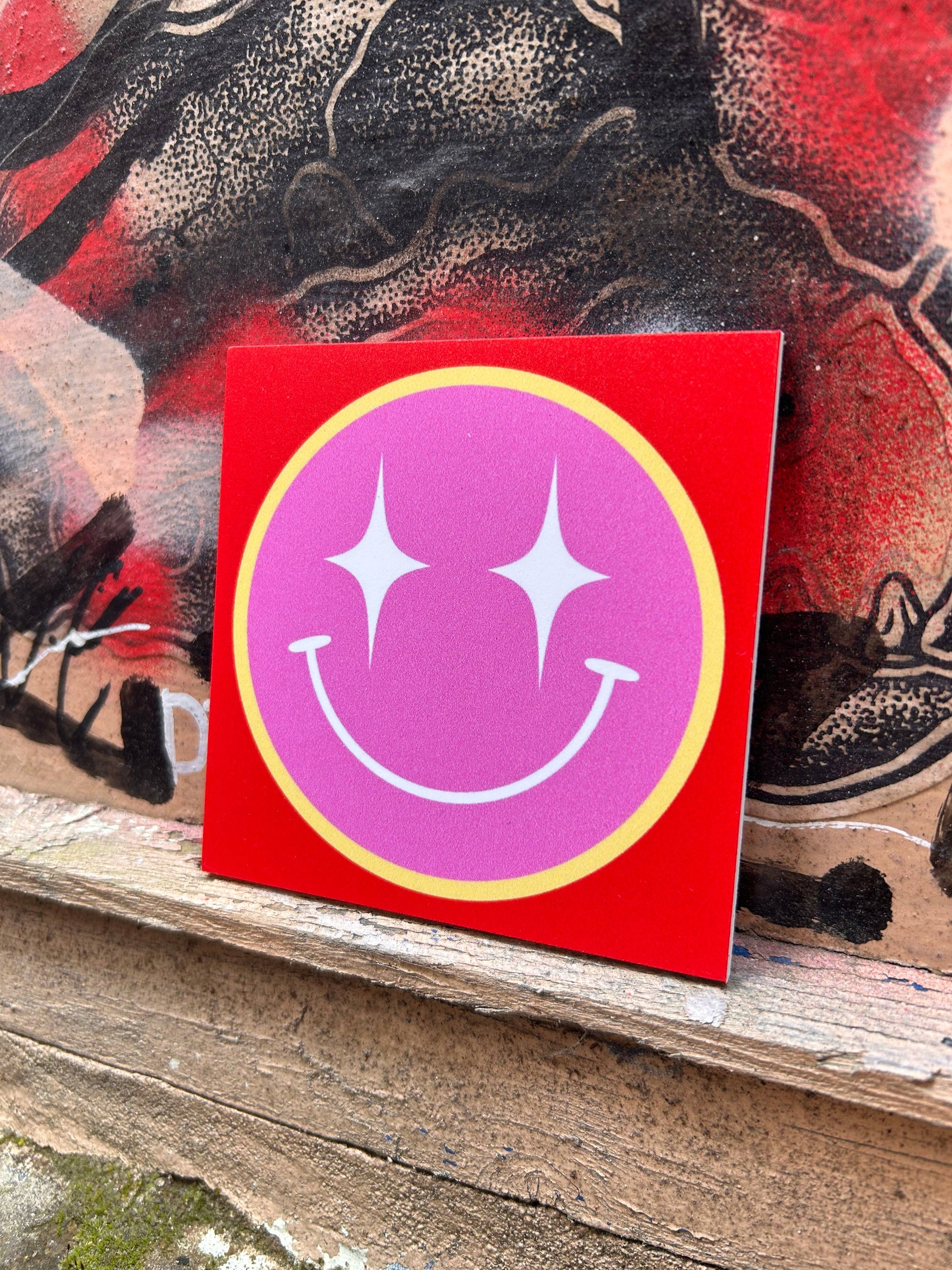 SMILEY ROOD/ROZE- Forex tegeltje 10x10cm tegeltje Lourens Exclusive